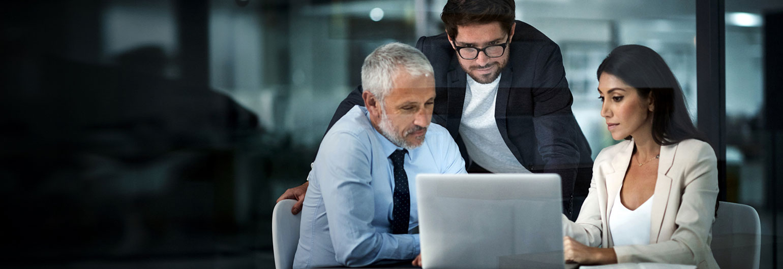 Commercial banker explaning commercial analysis plus to client